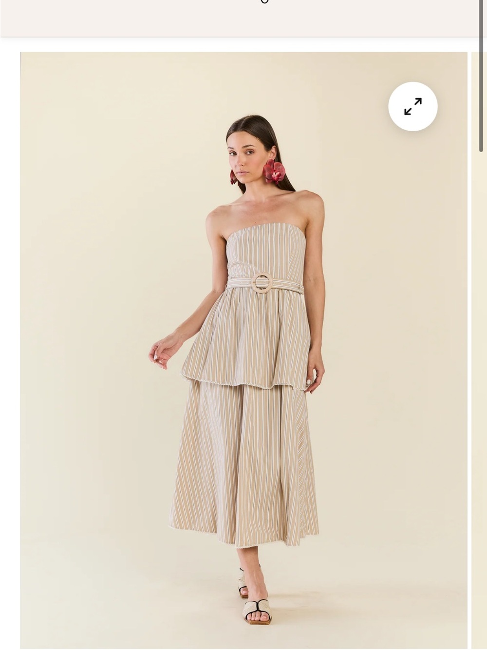Eddy daisy dress xs sand stripe Strapless Beige Stripe dress with Belt